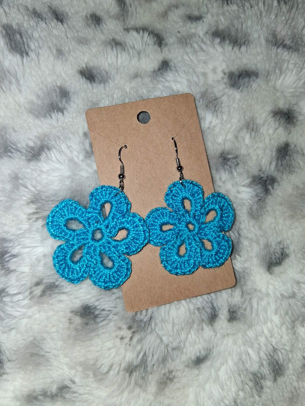 Handmade Turquoise Crochet Flower Drop Earrings - Women Jewelry